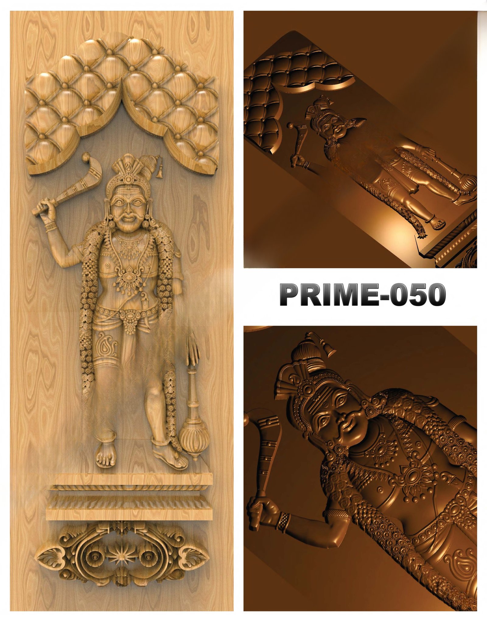 prime designs - PRIME-50 Lord Ayyappa Divine Carved Temple Door 3D Model